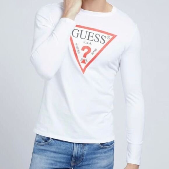 GUESS Triangle Logo Slim Fit Long Sleeve Shirt Men’s Medium - Picture 6 of 6